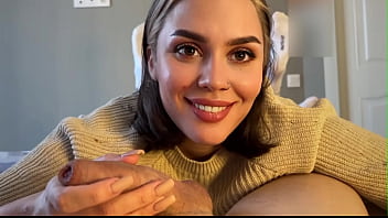 Brunette giving head while chatting dirty in cowgirl position