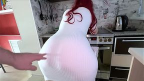 Older woman's dress slips revealing a large butt&#x1F351; in a tight thong