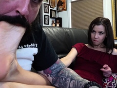 Hot brunette foot fetish play