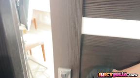 Showering sexy solo teen babe juicy julia shows off her tits