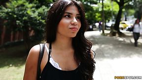 Seductive tanned babe Mia Wright gets poked well by her buddy