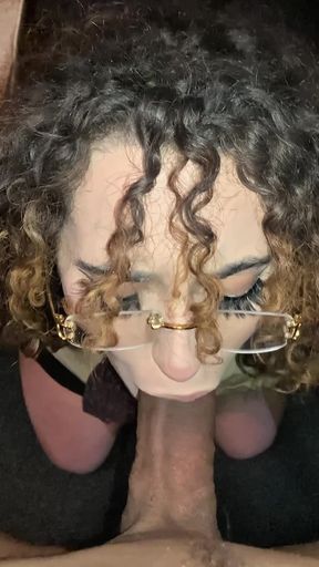 Moroccan stepdaughter with glasses has to work on her knees